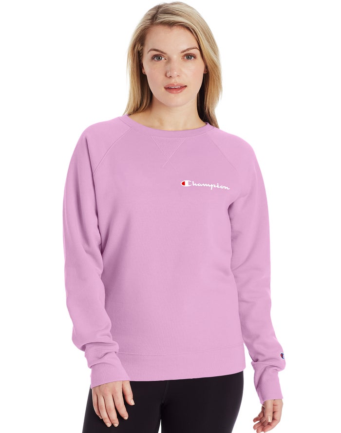 Champion Powerblend Fleece Classic Crew Script Logo Kadın Sweatshirt Pembe ( NEZSIV678 )